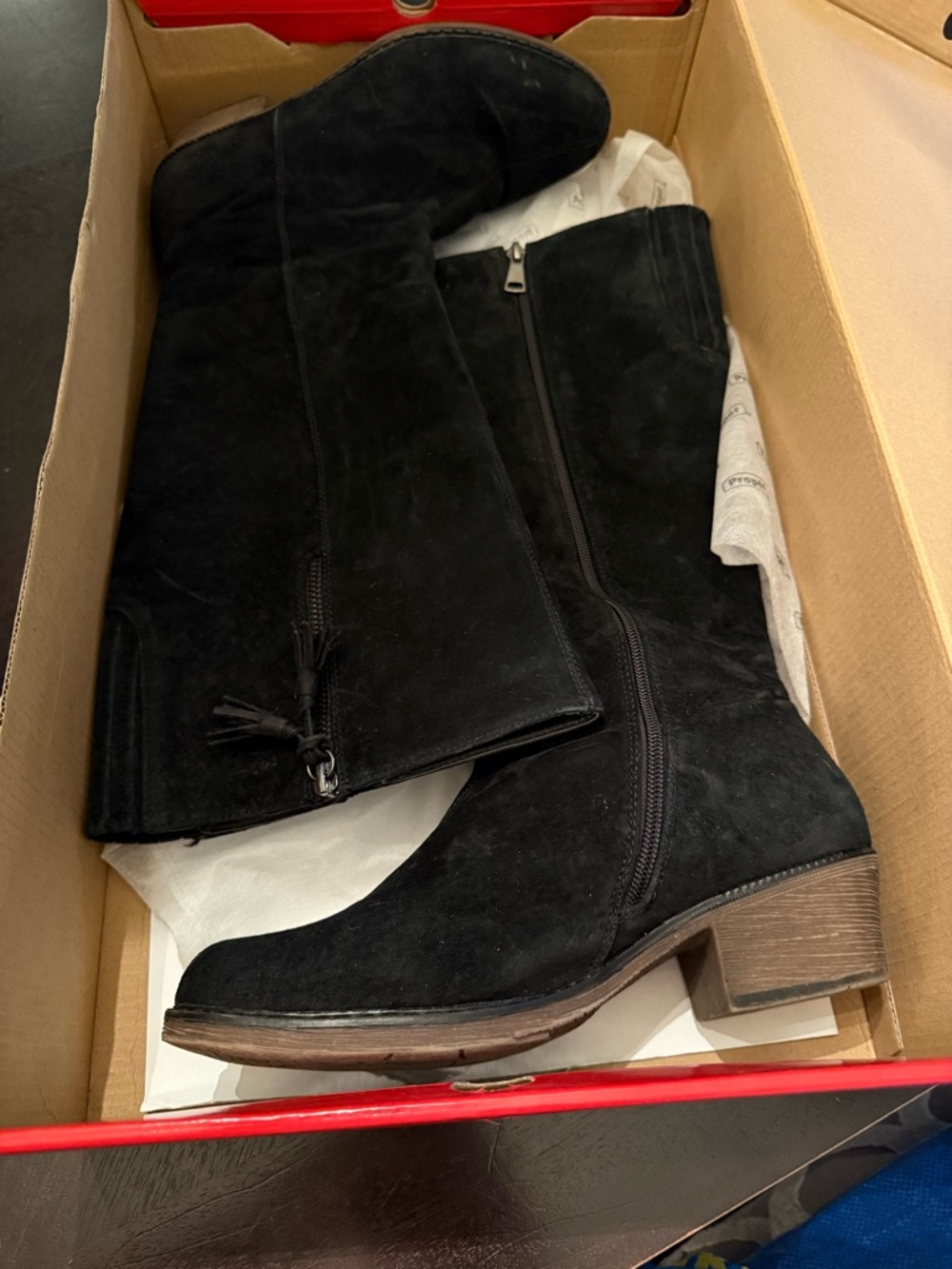 Propet Black Suede Over-The-Knee Boots with Tassel Zipper